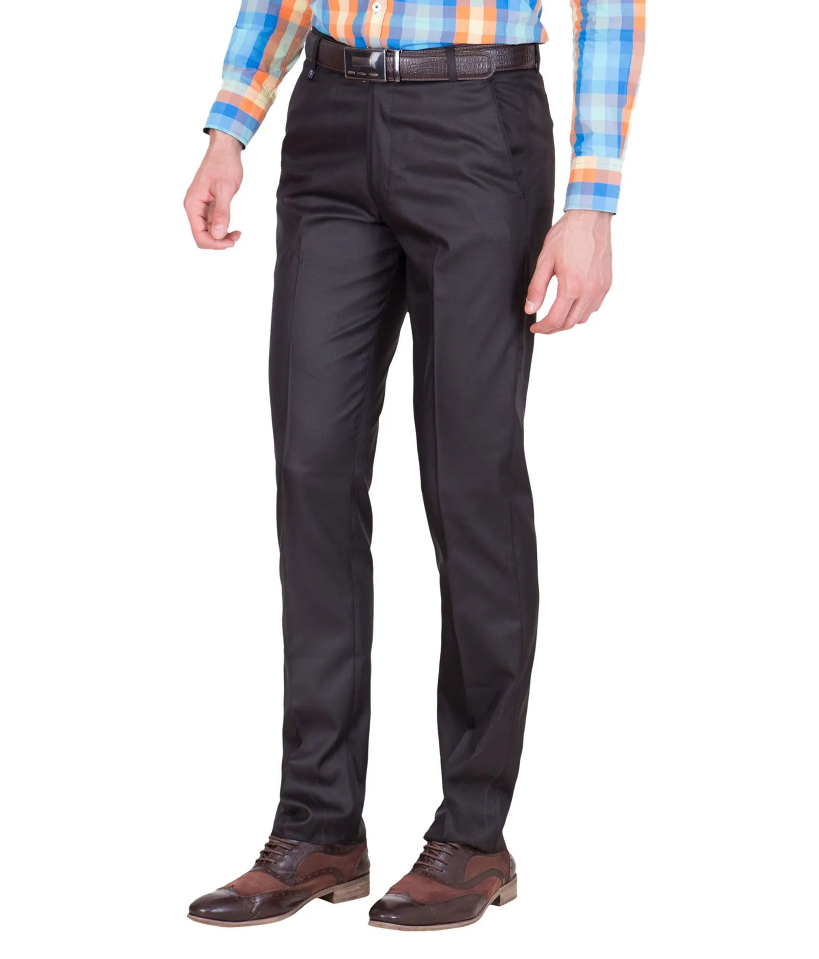 American-Elm Men's Cotton Blend Black Formal Trouser
